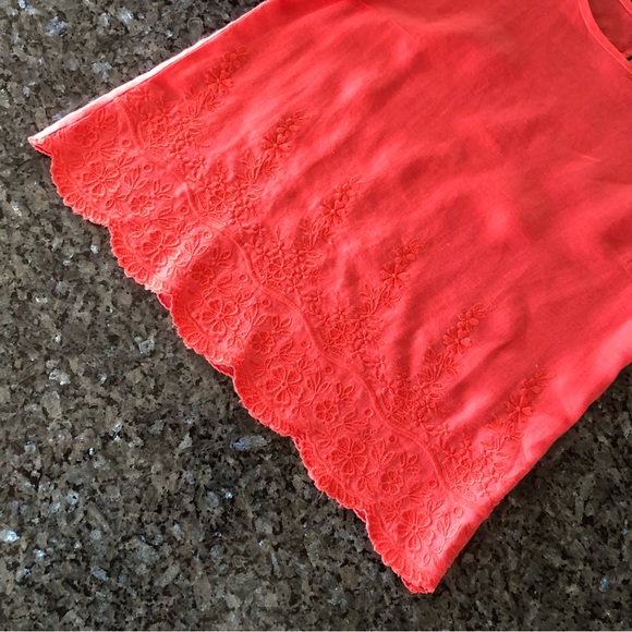 J CREW Factory Pink/Coral Embroidered Floral Shirt - Picture 5 of 13